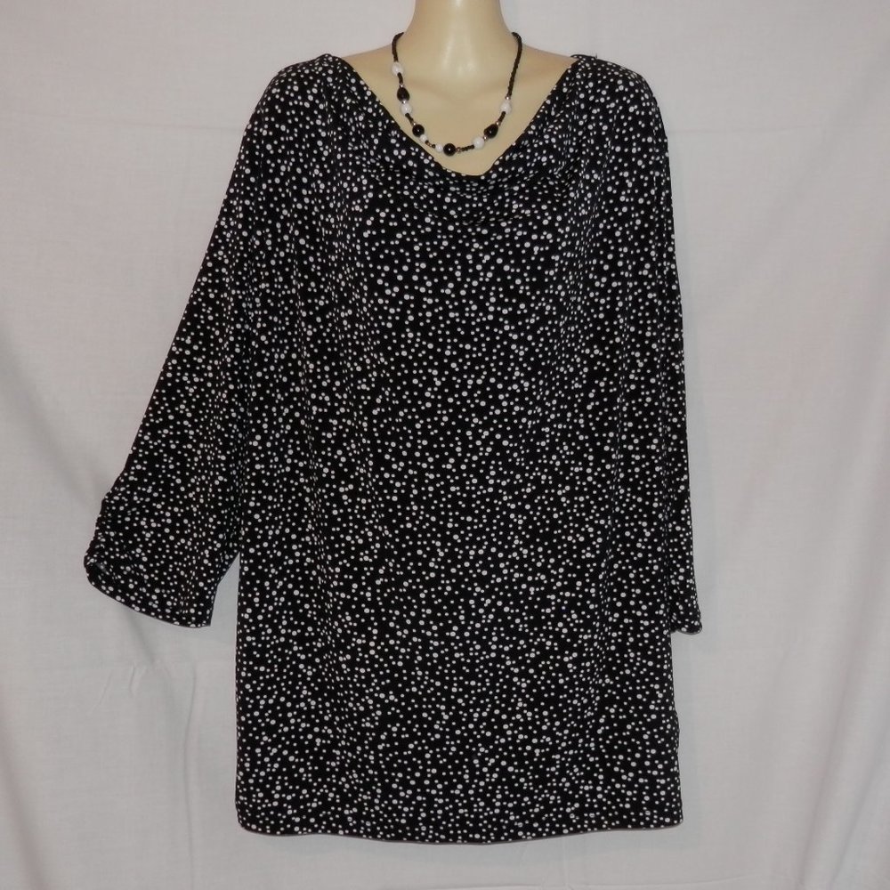 CJ Banks Polka Dot Black White Stretch Top H511